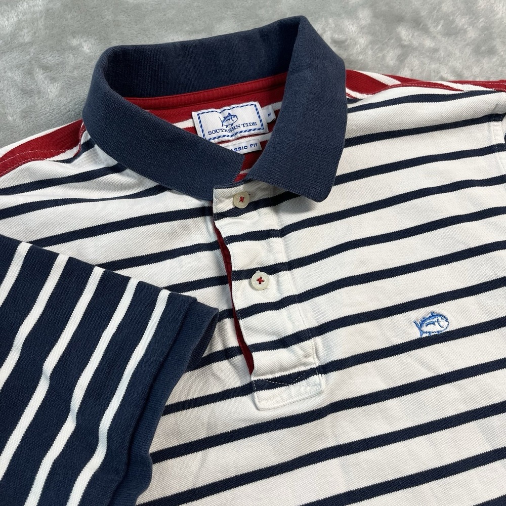 Southern Tide Classic Fit Polo Shirt Mens Medium Striped Skipjack Logo Cotton